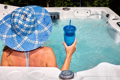 This woman is beating the winter blues with a soak in her hot tub.