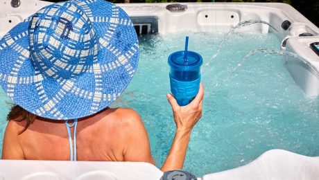 This woman is beating the winter blues with a soak in her hot tub.